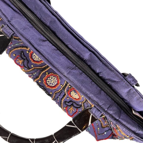 Blue Purple Beaded Purse Handbag Acrylic Bamboo style Handles Unbranded Zipper - Picture 12 of 14